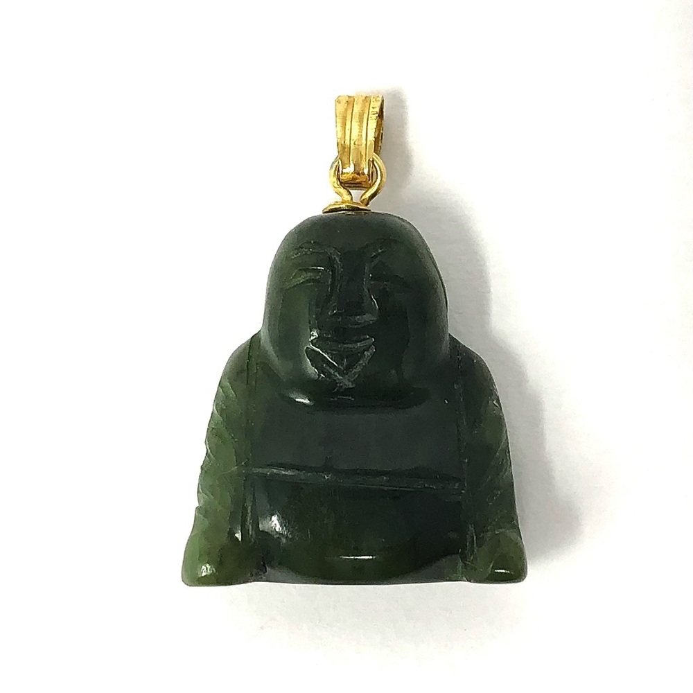 Vintage hand carved green jade Buddha pendant / charm